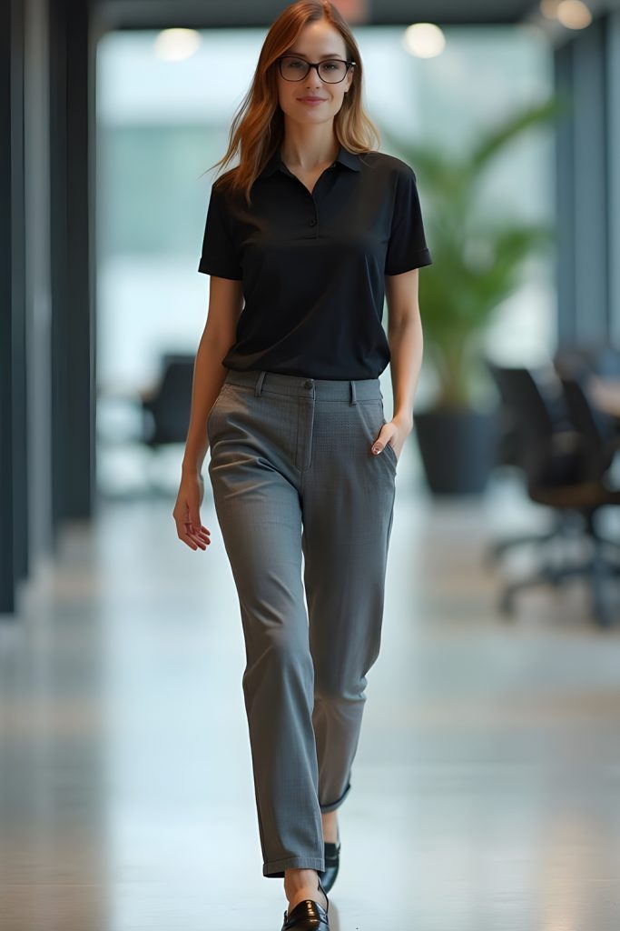 Polo Shirt with Structured Dress Pants