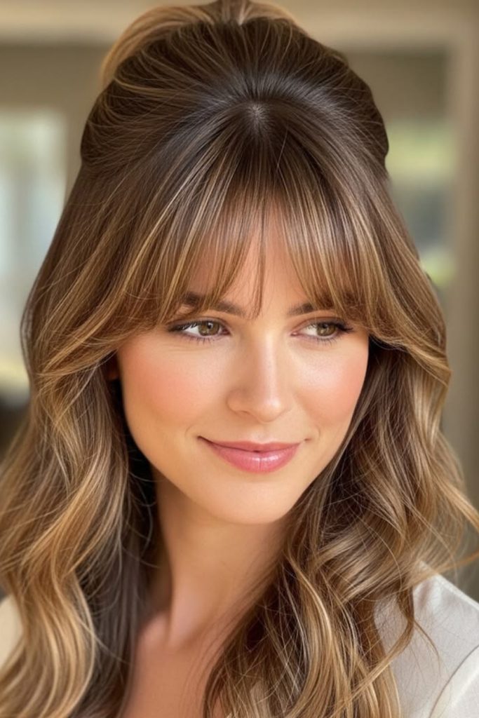 Romantic Half Up Hairstyle With Wispy Bangs