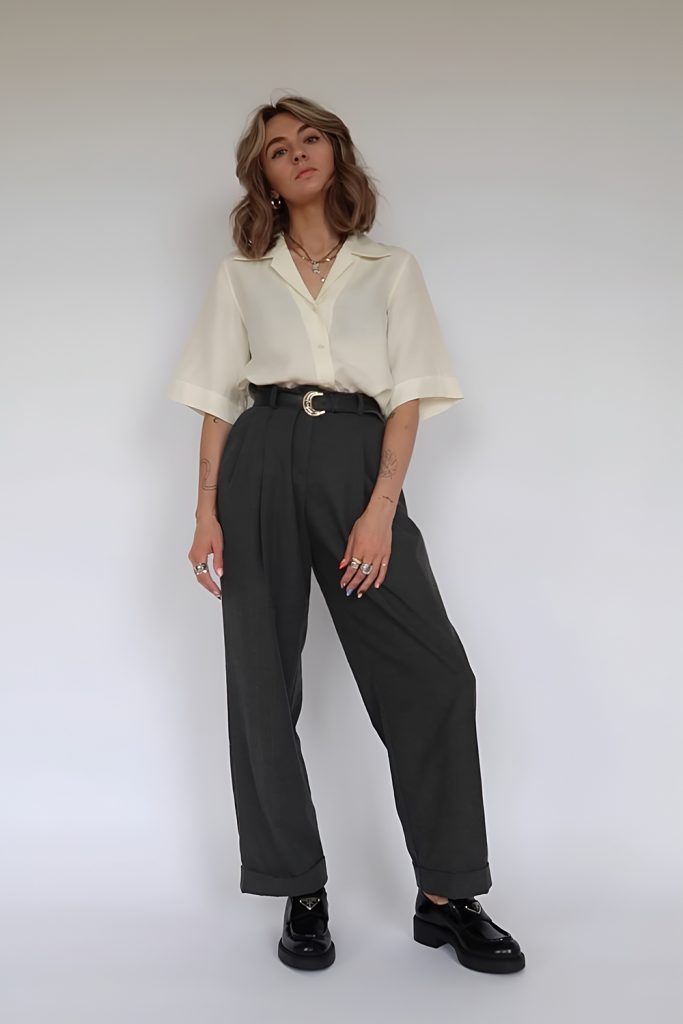 Short Sleeve Button Down with Relaxed Dress Pants