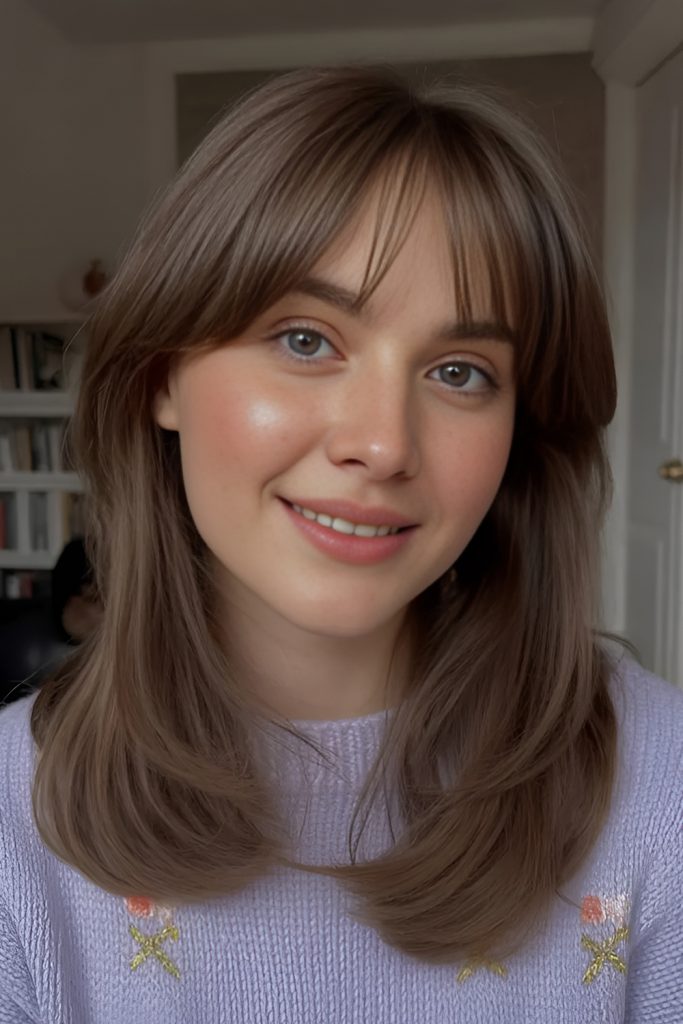 Sleek Straight Hair with Defined Curtain Bangs