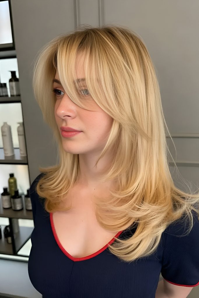 Smooth Layers with Glossy Curtain Bangs