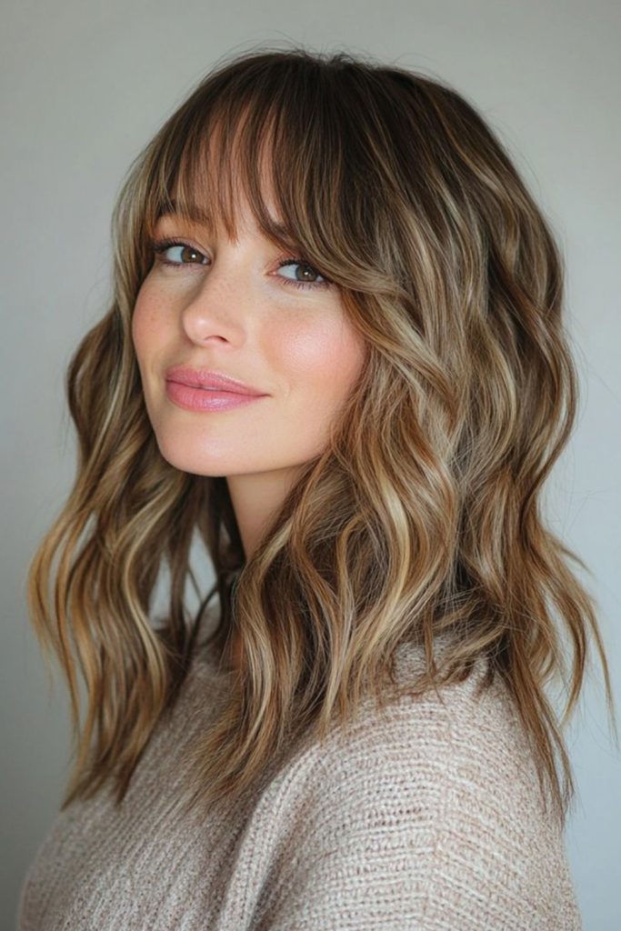 Soft Beach Waves with Flowing Curtain Bangs
