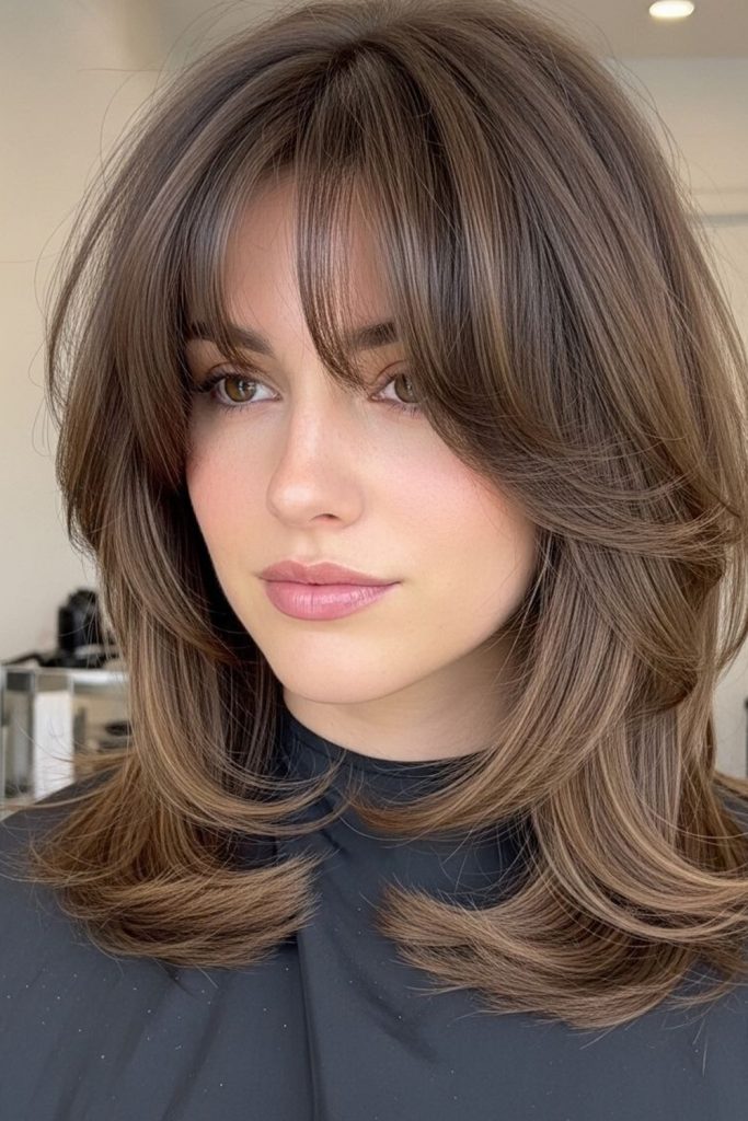 Textured Lob with Wispy Curtain Bangs