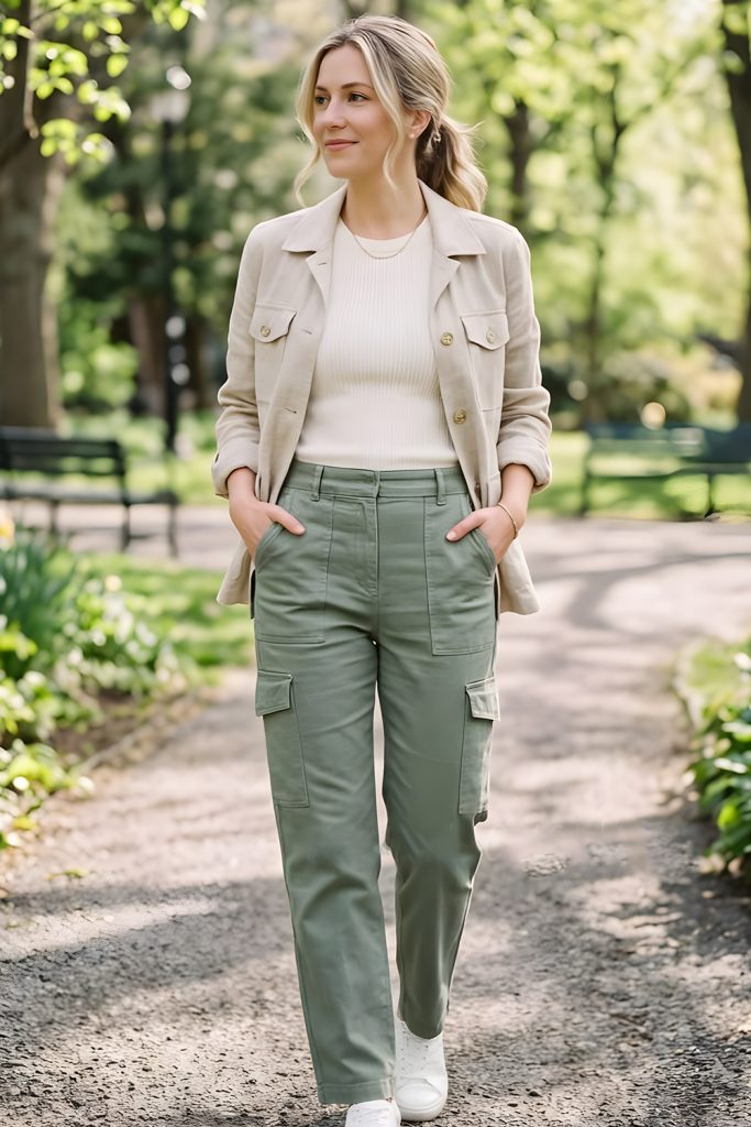 Utility Jacket with Neutral Tee and Slim Pants