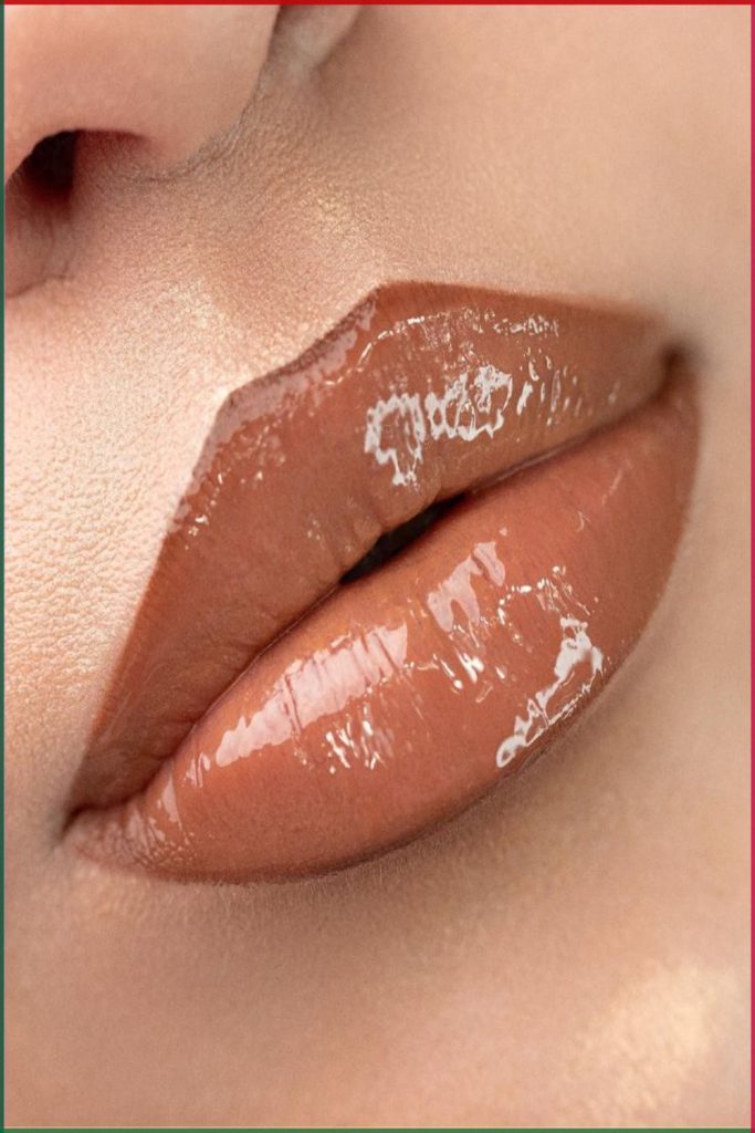 Warm Nude Lips with Honey Tinted Gloss