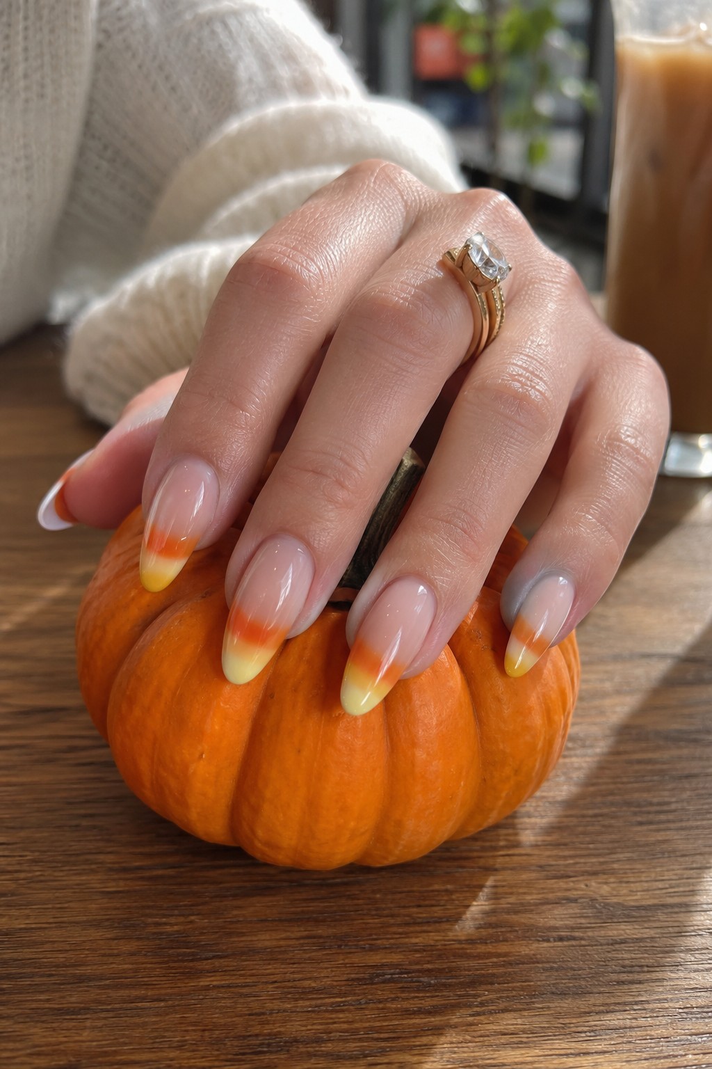 Candy corn ombre Halloween nails 2026