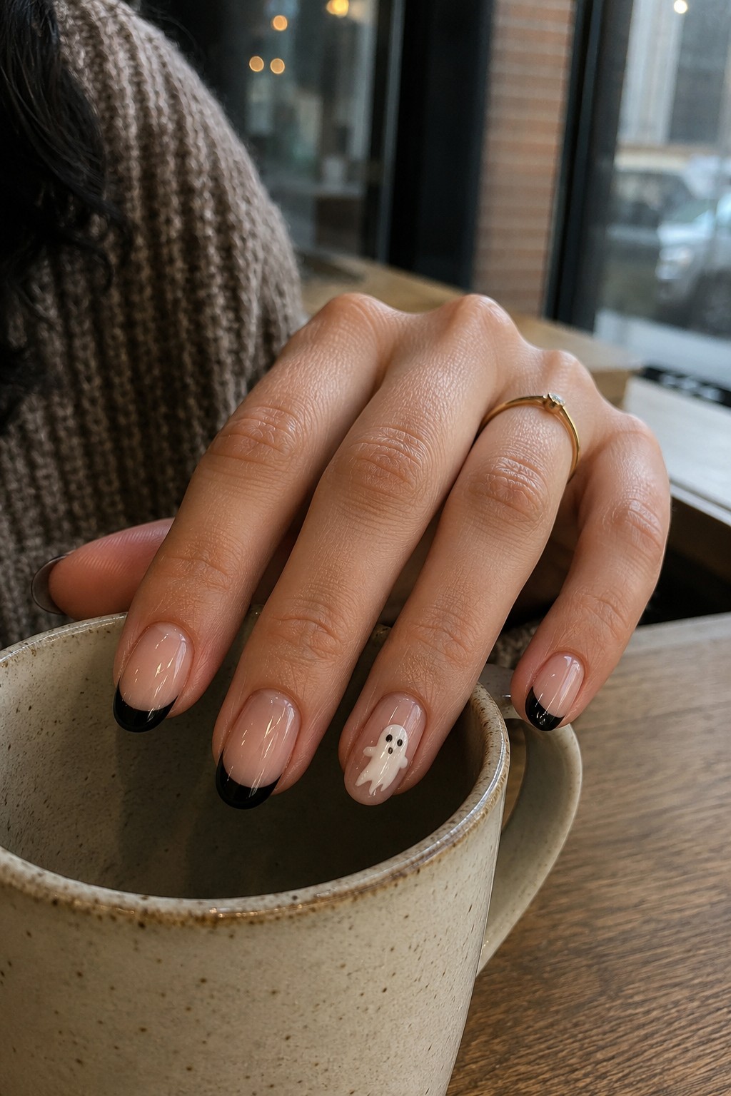 Dark chrome French tip Halloween nails 2026
