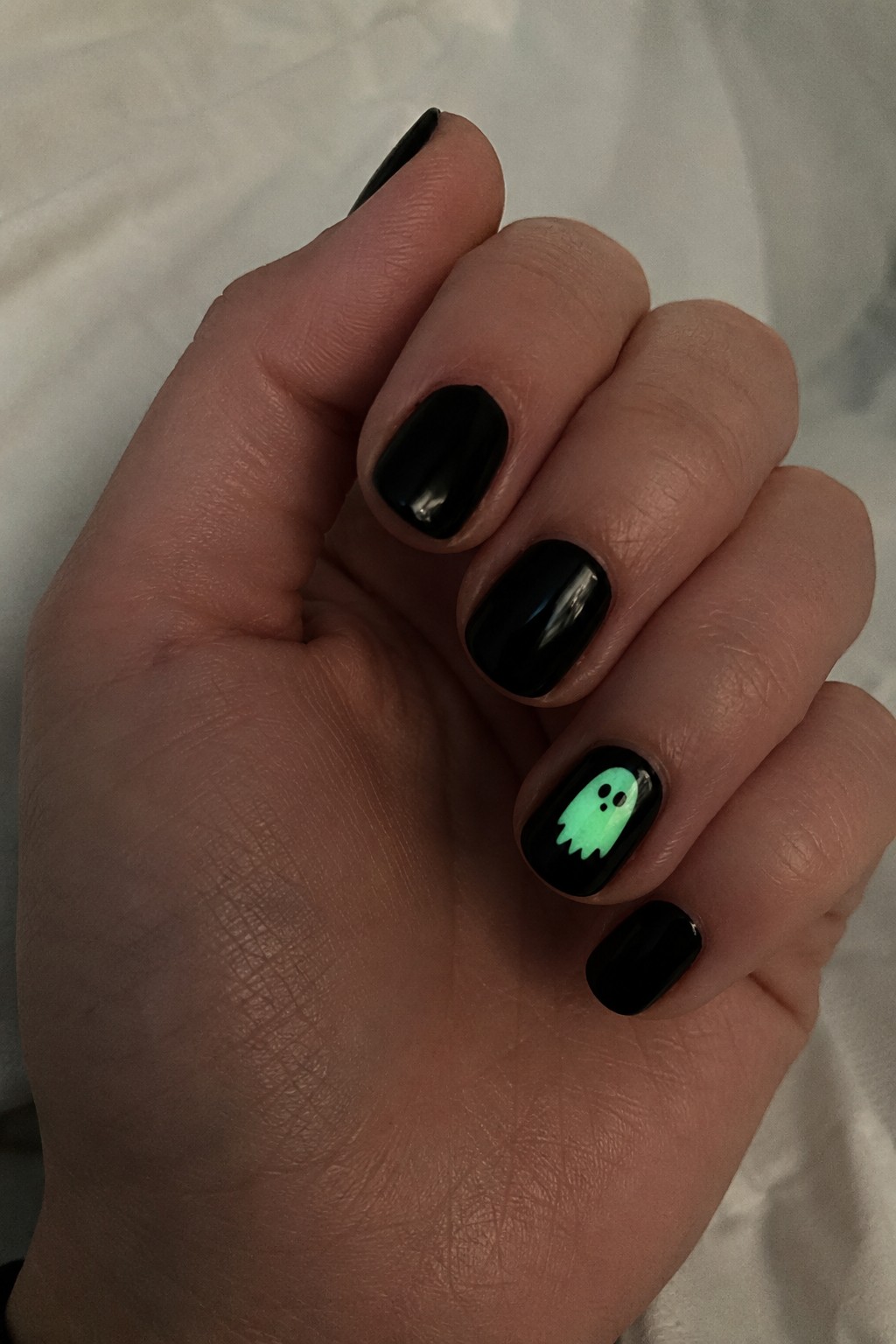 Glow-in-the-Dark Ghost Accent Halloween nail design 2026