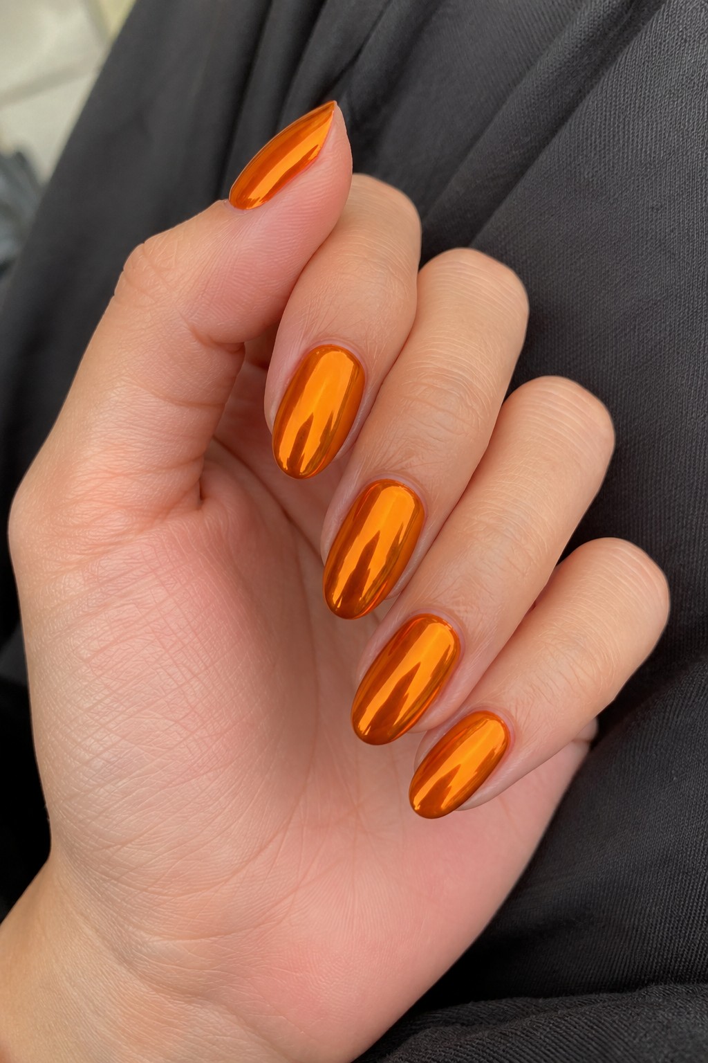 Orange Chrome Halloween nail design 2026