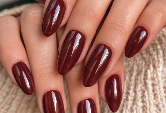 burgundy nails glossy deep long almond