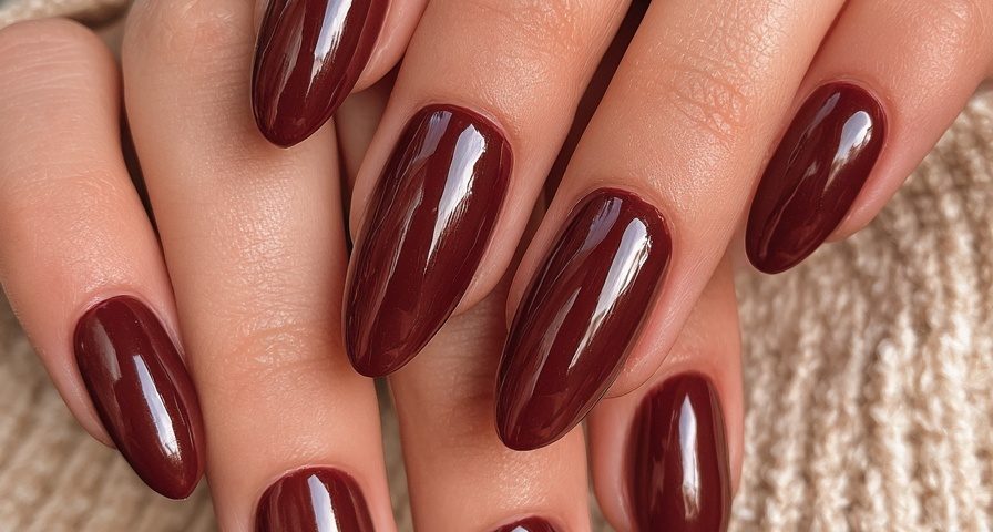 burgundy nails glossy deep long almond