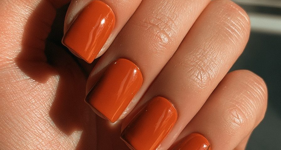 burnt orange nails glossy short square