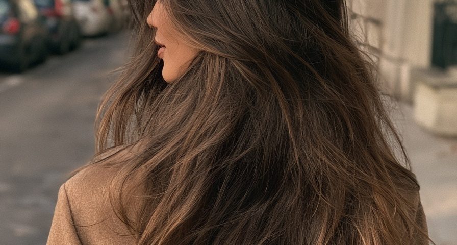 caramel highlights balayage long straight hair