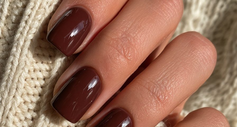 chocolate brown nails glossy short square