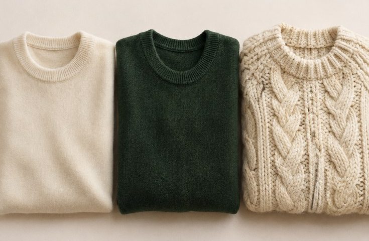 Cashmere vs Merino vs Wool Sweaters: side by side comparison poster