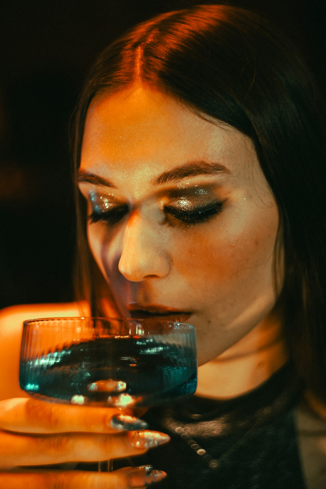 Woman with glitter makeup
