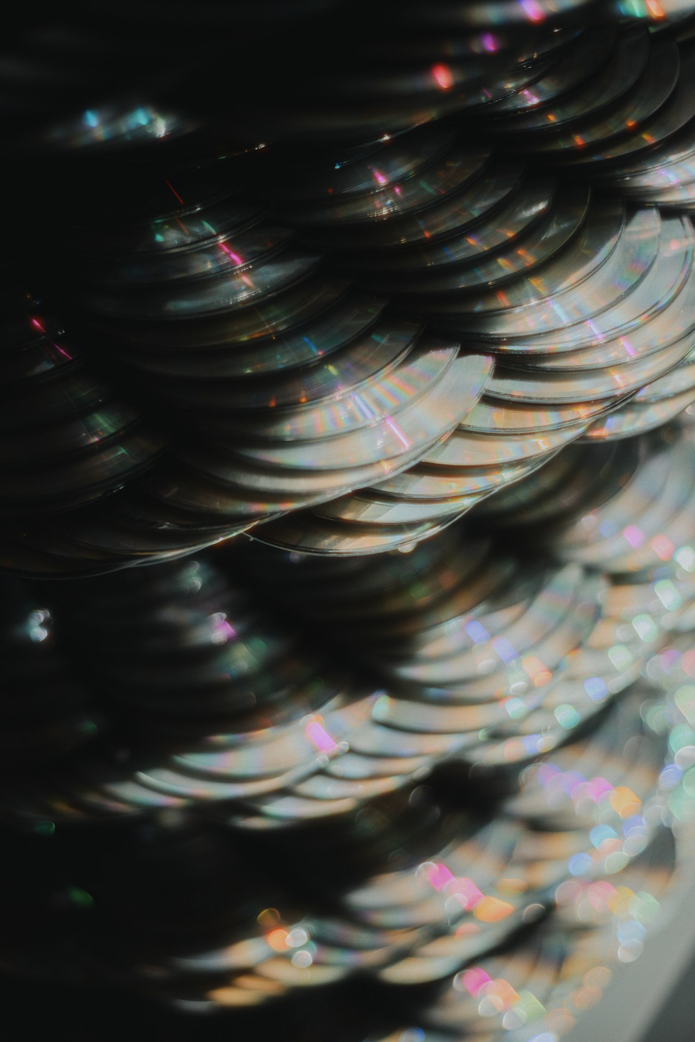 Close up of iridescent sequins shimmering with light