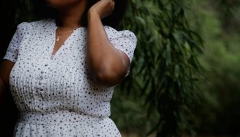 Black and white polka dot dress outfit idea