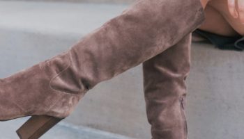 Woman wearing brown leather knee high boots with the headline knee high boot outfits