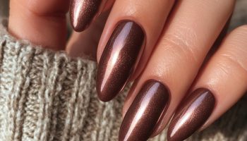 mocha brown nails almond copper shimmer