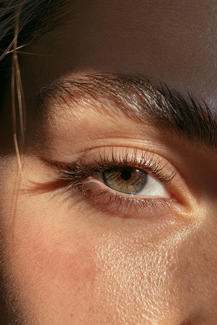 Close-up of an eye with a defined espresso brown liner and bare lid