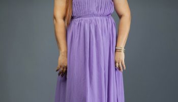 Violet strapless gown outfit idea