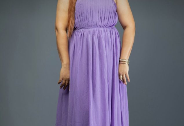 Violet strapless gown outfit idea