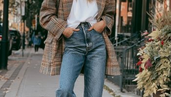 plaid blazer outfit oversized jeans loafers