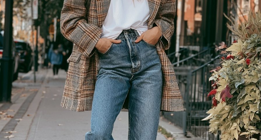 plaid blazer outfit oversized jeans loafers