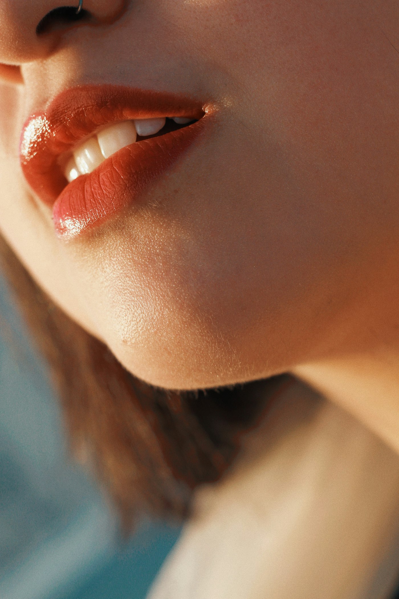 Close up of a woman wearing red lipstick