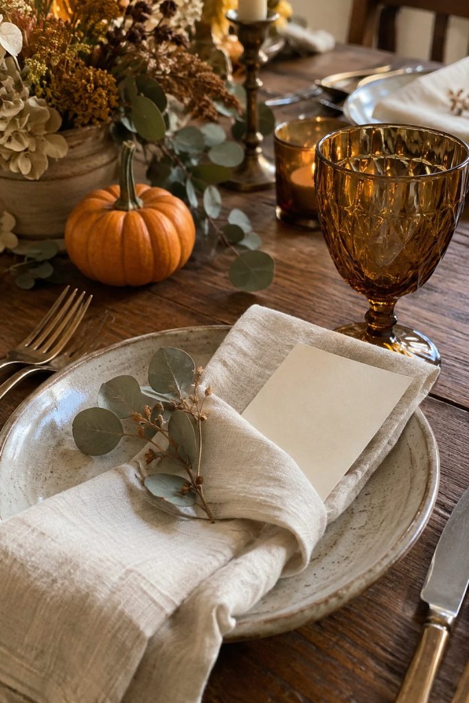 Printable deluxe Thanksgiving menu card listing appetizer, main course, sides and dessert