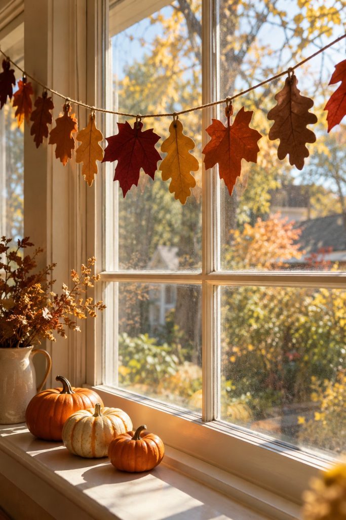 Paper leaf garland in autumn colors