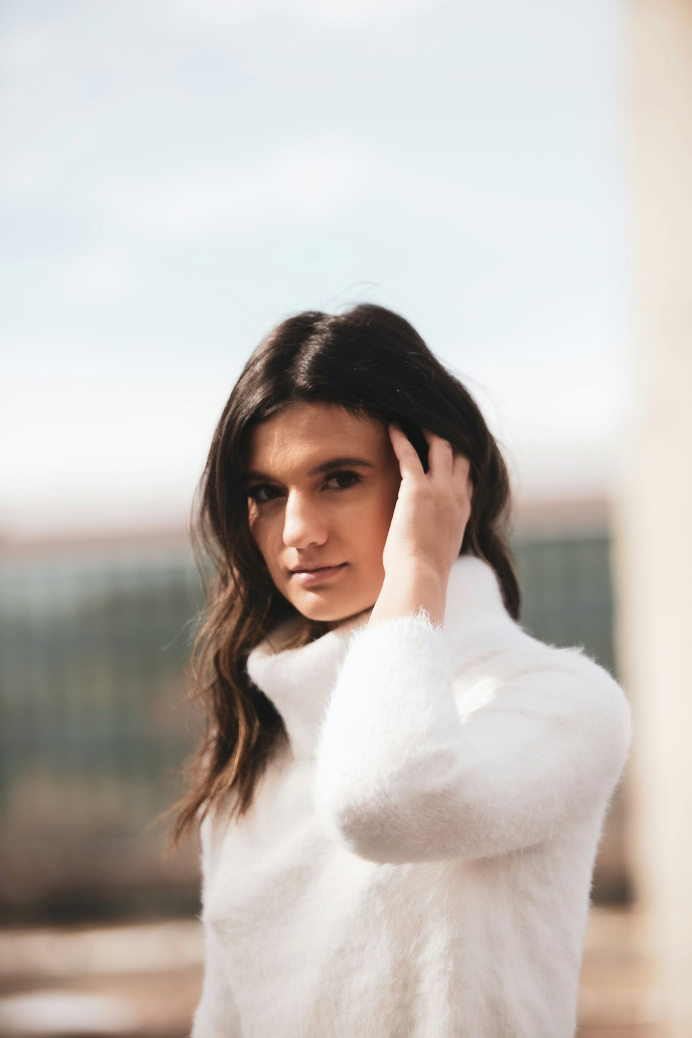 Woman in a white fluffy coat