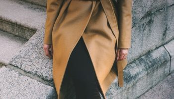 Woman in a brown notched lapel coat styled for a winter workday