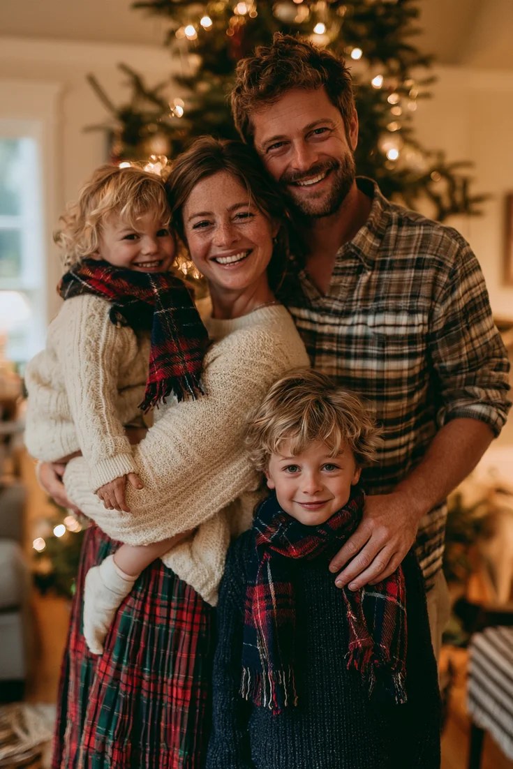 Matching family plaid Christmas photo outfits