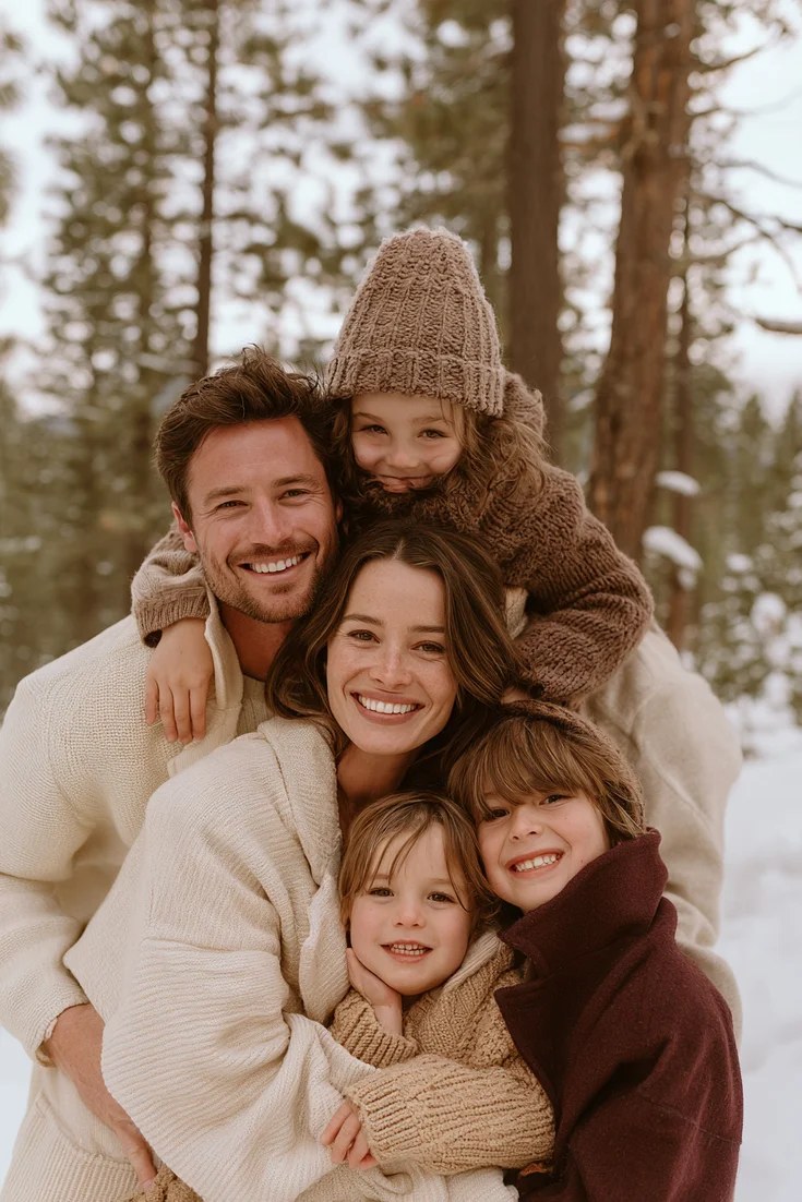 Neutral coordinated family Christmas photo outfits