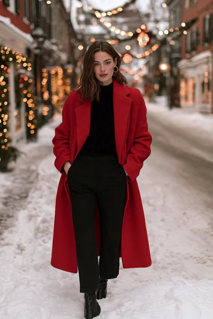 Red coat Christmas photo outfit