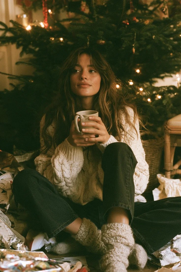 Cable knit sweater Christmas photo outfit