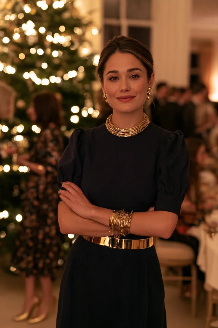 Navy and gold Christmas photo outfit